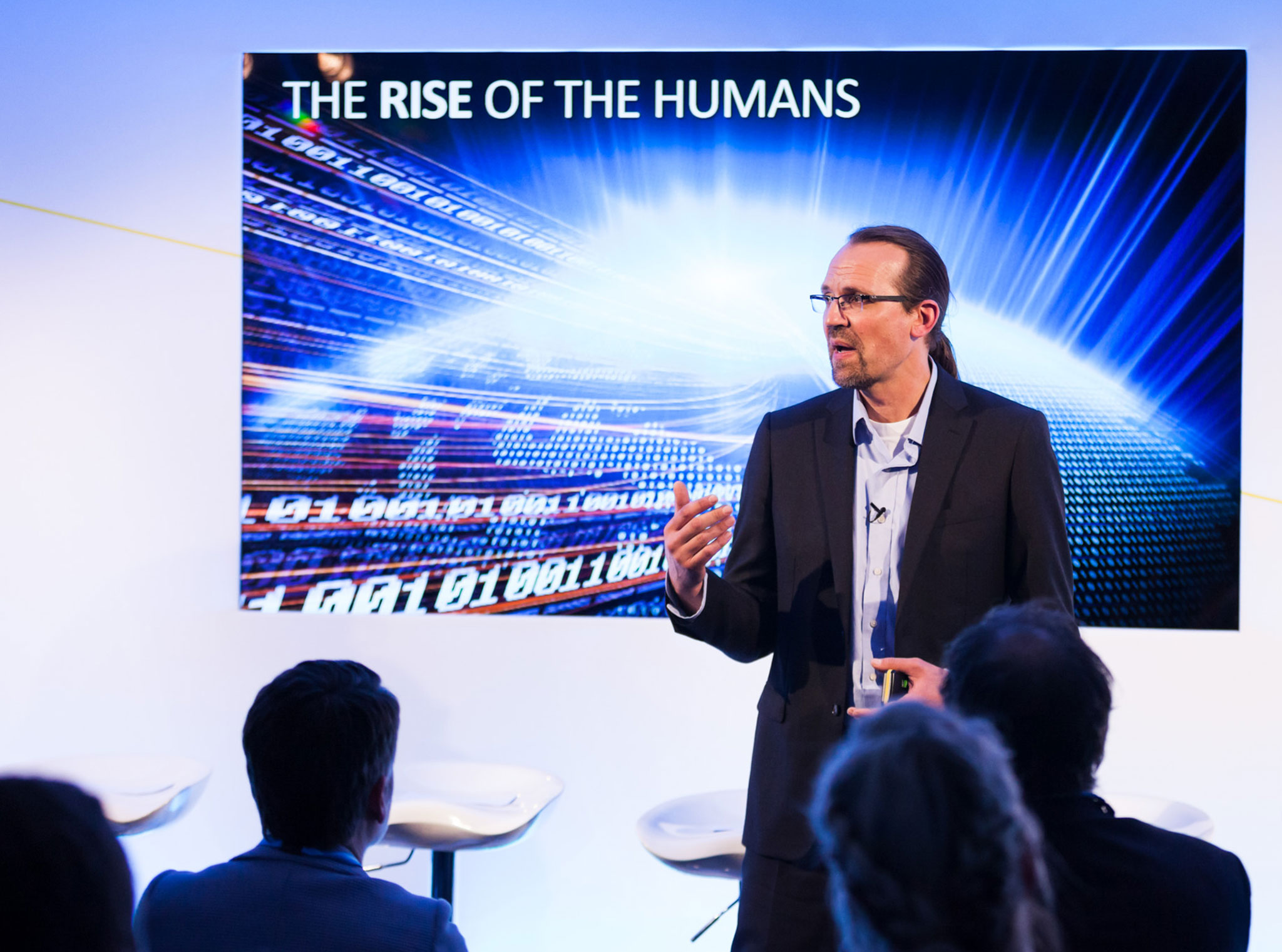 Dave Coplin presenting The Rise of the Humans keynote with title slide displayed